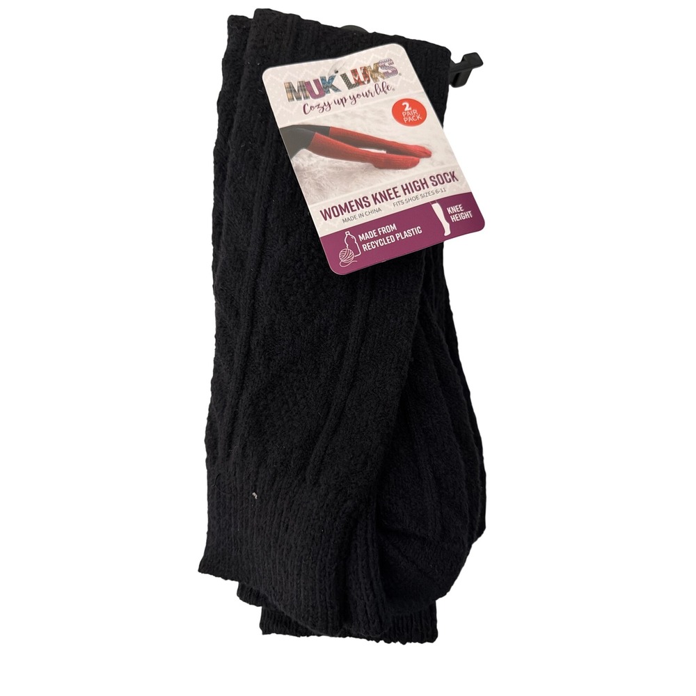 Muk Luks Womens Knee High Socks 2 Pair Pack Black Cable Knit